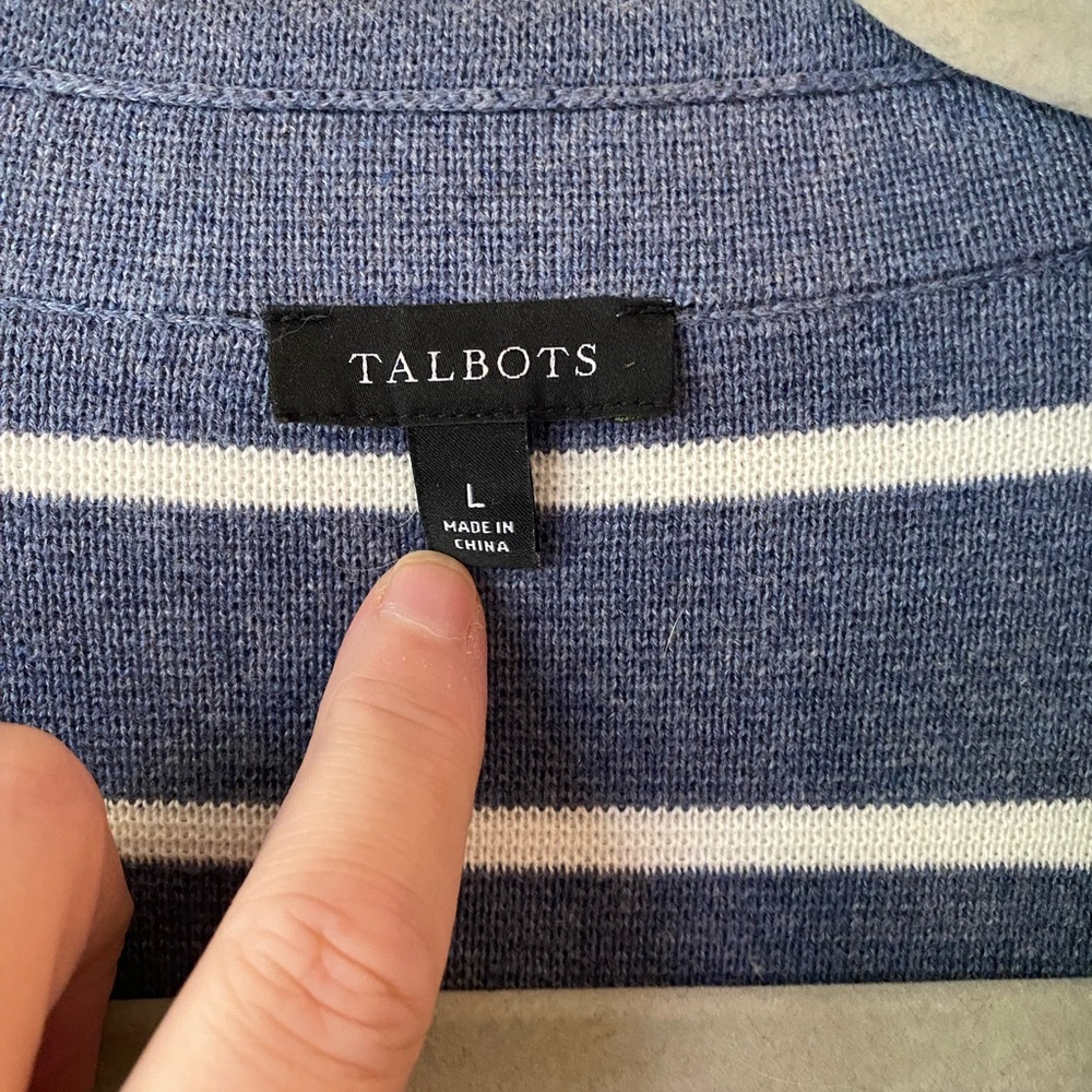 Talbots cotton blend striped sweater blazer jacket blue white L - Picture 2 of 6